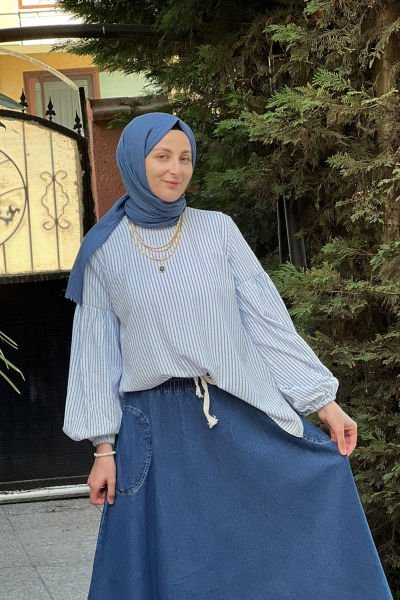 Mavi Çizgili Bluz