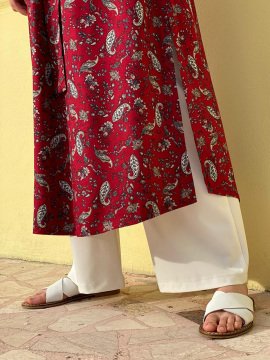 Bordo Şal Desenli Kumsal Tunik