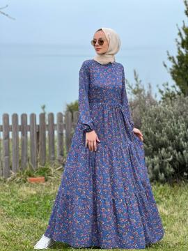 Esen Mavi Çiçekli Elbise